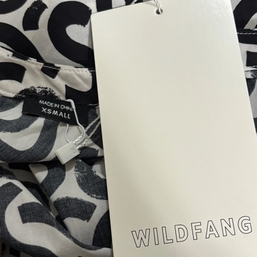 Wildfang The Essential Boxy Top Womens XS Black White Abstract Squiggle Print - Picture 3 of 7